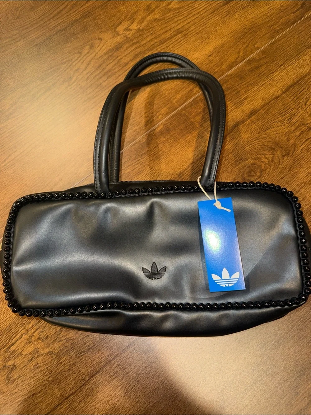 Adidas Black Beaded-Trim Shoulder Bag AIRLINER ELONGATED BAG WITH BEADS NWT - Picture 4 of 9